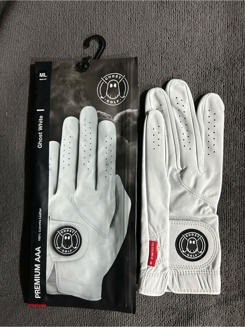 Ghost Golf Men's Premium Leather Golf Glove in White
